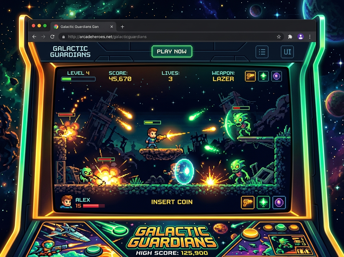 Retro Arcade browser game with colorful pixel-inspired art